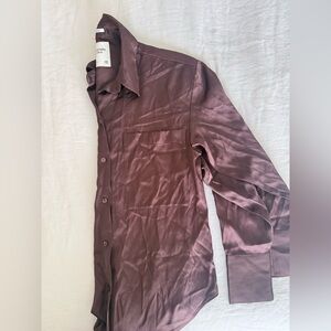 Abercrombie & Fitch Satin Overshirt Button Up Chocolate Brown Oversized Fit XXS